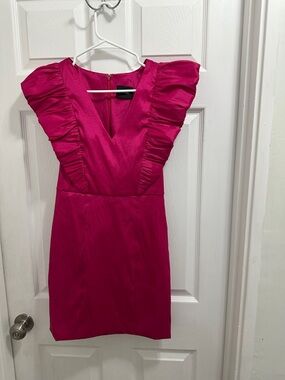 DO+BE Fuchsia Ruffle V-Neck Mini Dress NWT